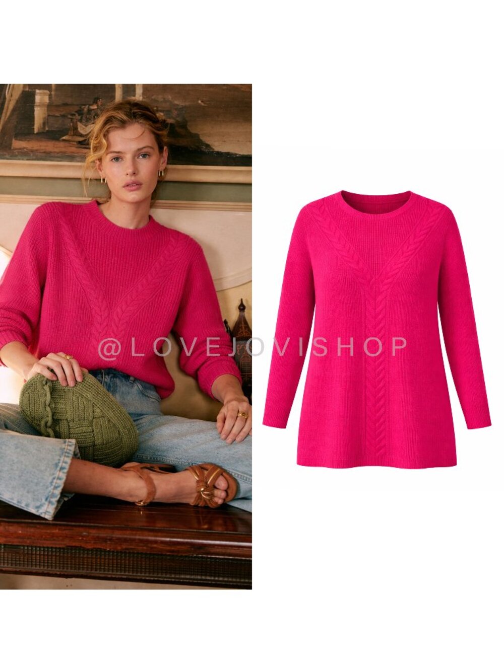Sweater | Talbots Cable Knit Crewneck Pullover Hot Pink 1X | Classic Preppy Spri